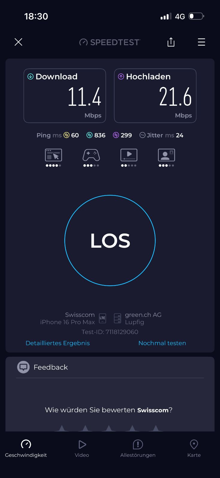 5G 780 MHz / 4G 806 MHz langsam, Standort RHRO